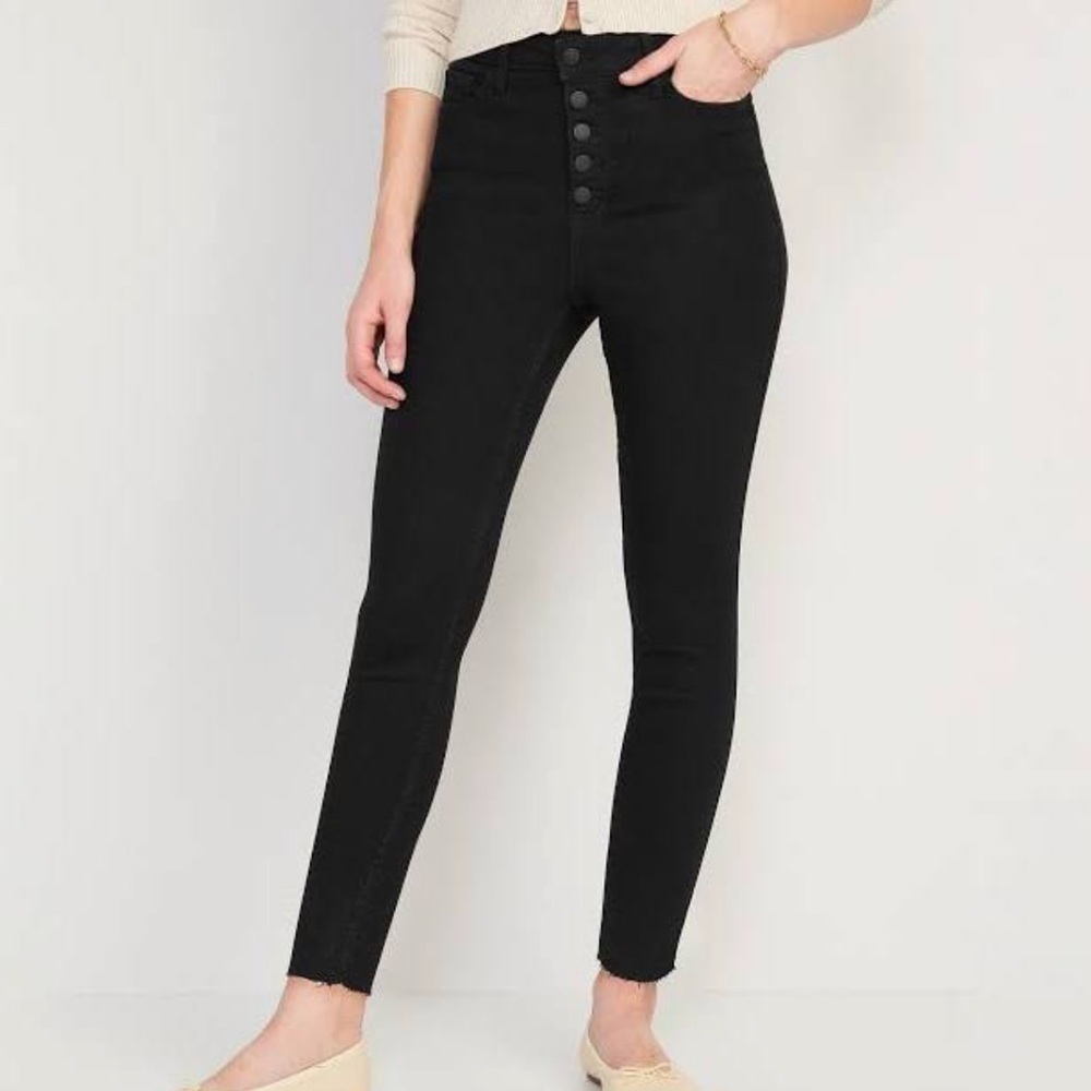 Old Navy Rockstar Skinny Jeans Ripped Knee Black Wash - Picture 3 of 9